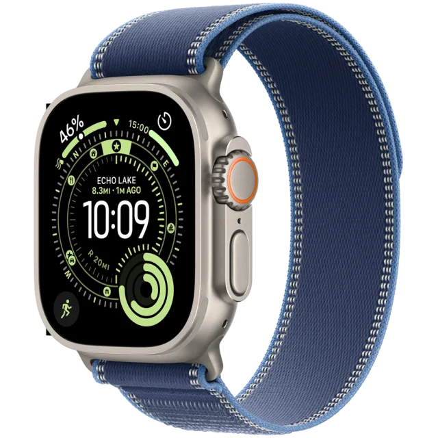 Apple Watch Ultra 3 Cellular 49mm Natural Titanium Case with Blue/Bright Blue Trail Loop - M/L