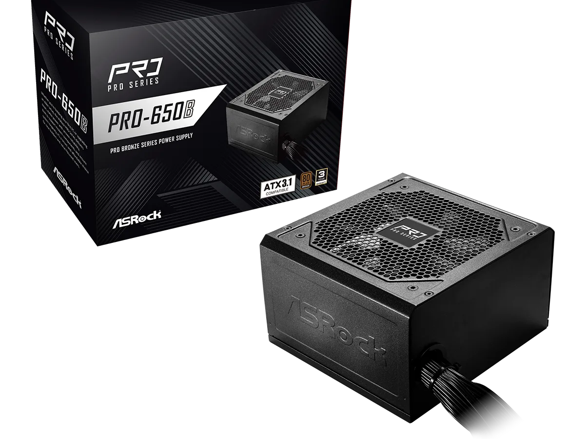 ASRock PSU 650W Bronze, Pro80PLUS, 120mm fan, ATX 3.1PCIe 5.1