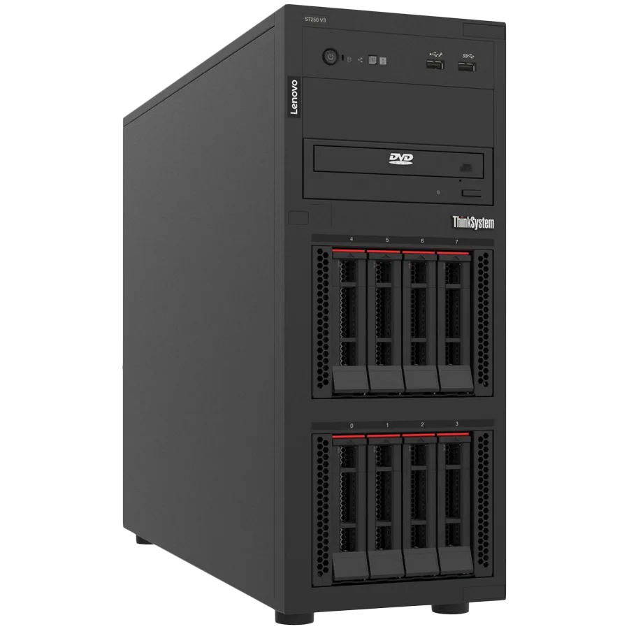 Lenovo ThinkSystem ST250 V3,1xIntel Xeon 6315P (4C 2.8GHz 55W),1x 16GB TruDDR5 5600MHz (1Rx8) ECC UDIMM,8x 2.5 Base,SW RAID,1x 800W HS Titanium,XCC Platinum,3yr Warranty