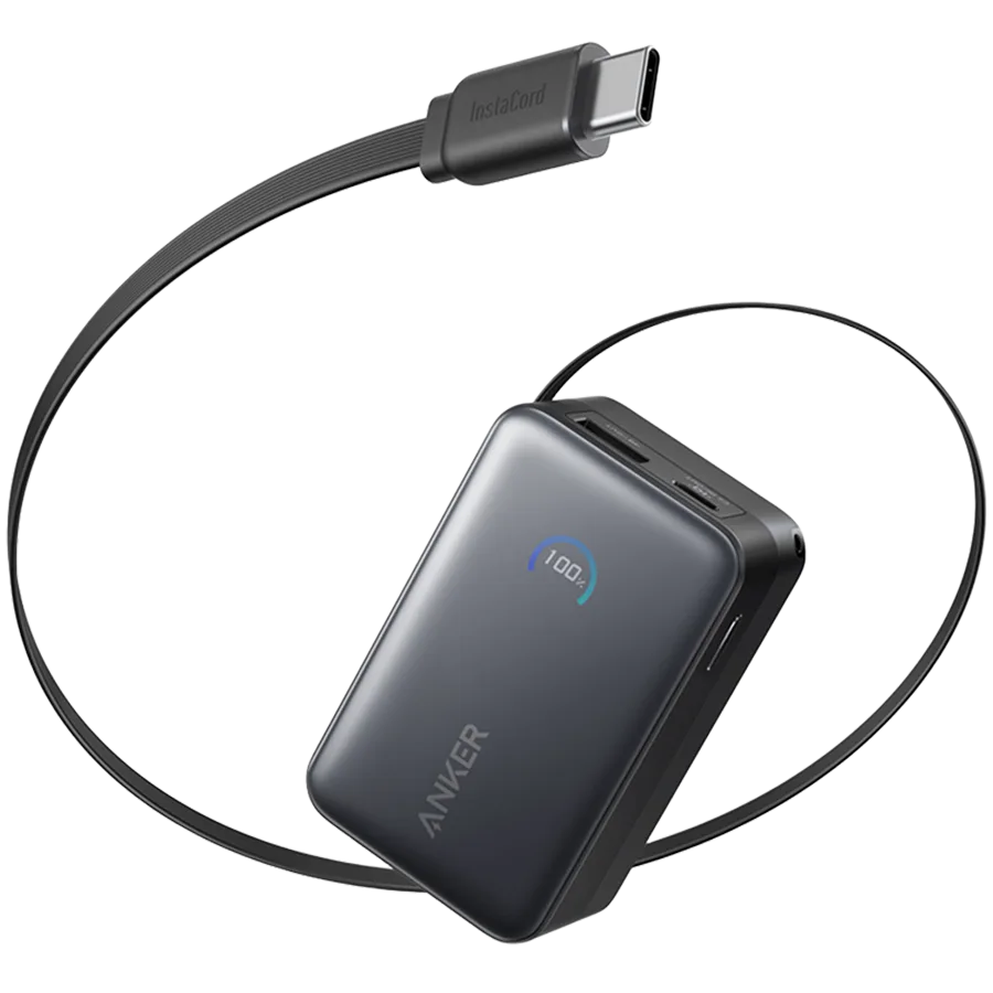 Anker Nano Power Bank (10K, 45W, Built-In Retractable USB-C Cable) Black