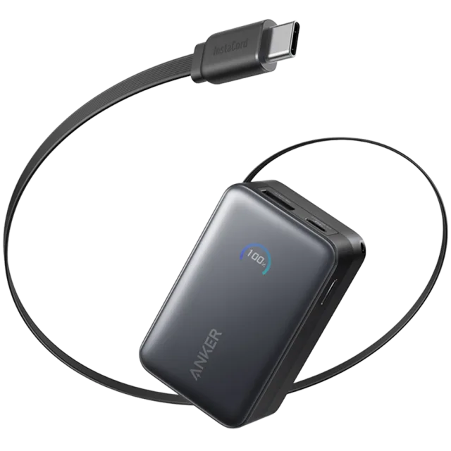 Anker Nano Power Bank (10K, 45W, Built-In Retractable USB-C Cable) Black