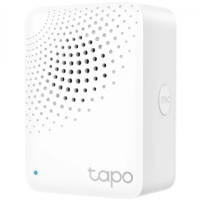 TP-Link Tapo H100 Smart IoT Hub with Chime,2.4 GHz Wi-Fi Networking,868 MHz for Devices,100-240 V,50/60 Hz,Plug-in, Remote Control with Tapo App, 90dB Adjustable Audio Alarm, 19 Ringtones, up to 64 De