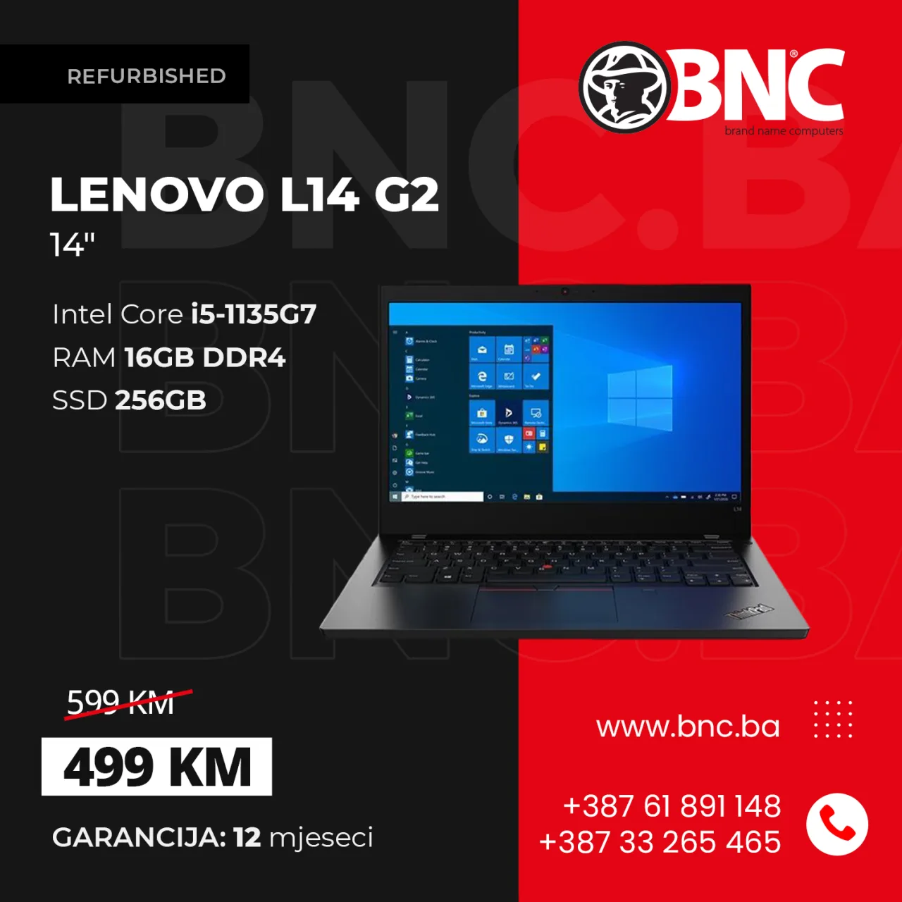 LAPTOP LENOVO L14 G2 I5 1135G7 / 16 / 256 / 14 / REFURBISHED