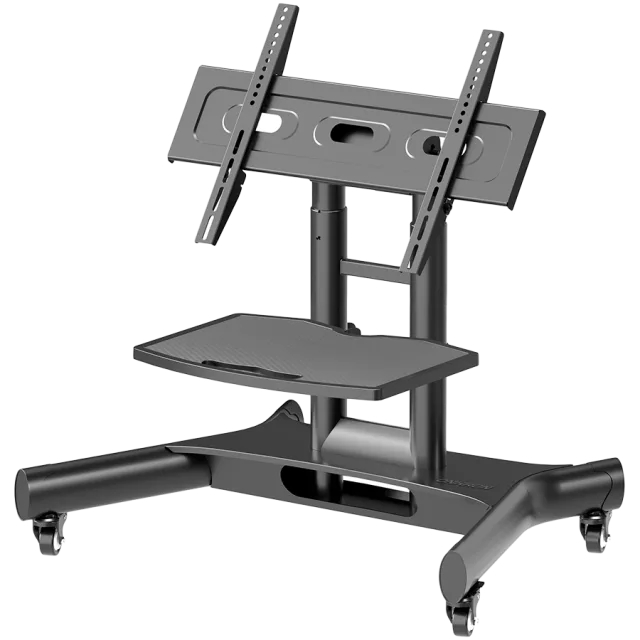 ONKRON Tilting Mobile TV Stand for 32'' – 70 Inch LCD LED OLED TV Screens & Touch Panels Rolling TV Cart on Wheels with Shelf, Black