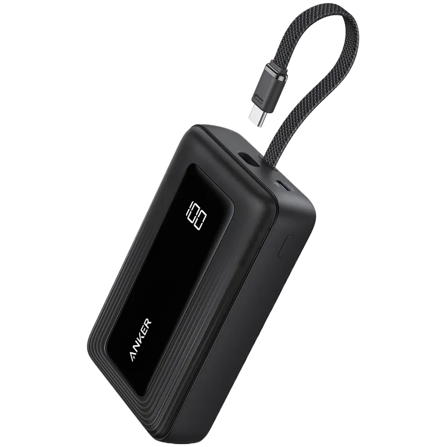 Anker Power Bank (20K, 30W, Built-In USB-C Cable) Black