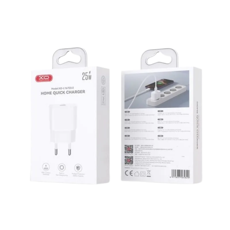 Kucni punjac XO L167 USB-C 25W fast White - glava