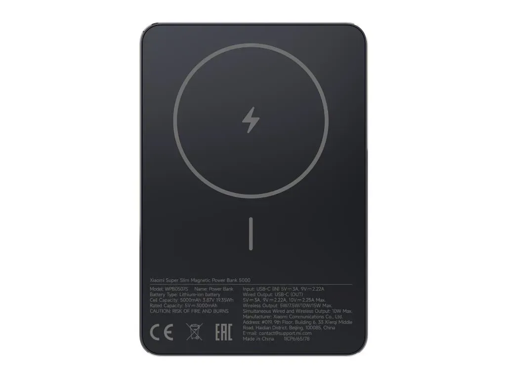 Xiaomi SuperSlim PB 5000 mAh crni USB-C x1, bežično punjenje