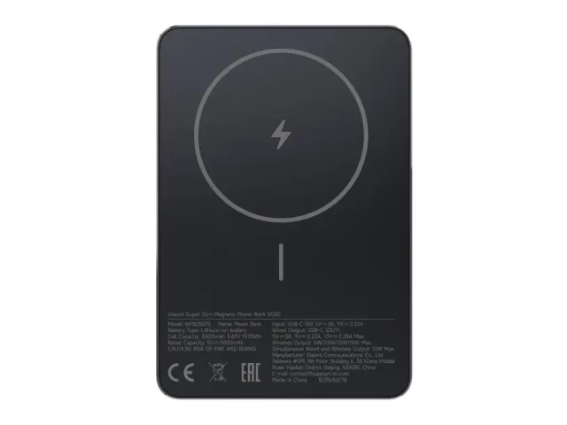 Xiaomi SuperSlim PB 5000 mAh crni USB-C x1, bežično punjenje