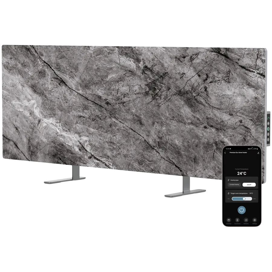 AENO Premium Eco Smart Heater, 700W, Tempered glass, Infrared+convection heating type, LED display, Plug type: Europe (E/F type), Antique Marble, Made in Poland, Limited edition