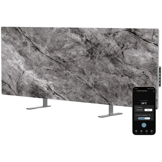 AENO Premium Eco Smart Heater, 700W, Tempered glass, Infrared+convection heating type, LED display, Plug type: Europe (E/F type), Antique Marble, Made in Poland, Limited edition