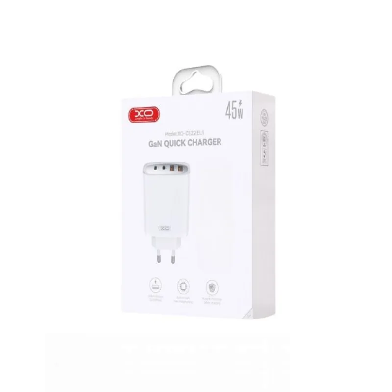 Kucni punjac XO CE22 2USB-C+ 2USB-A 45W White - glava