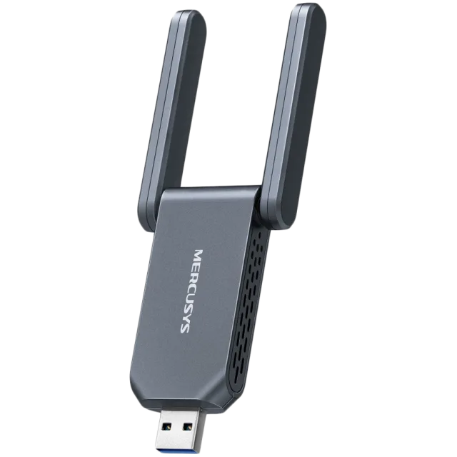 Mercusys MA37BEH BE6500 Wi-Fi 7 High-Gain Wireless USB Adapter, 688 Mbps at 2.4 GHz + 2882 Mbps at 5 GHz + 2882 at 6 GHz, 2x High Gain External Antenna, USB 3.0, MU-MIMO, OFDMA, Beamforming, WPA3