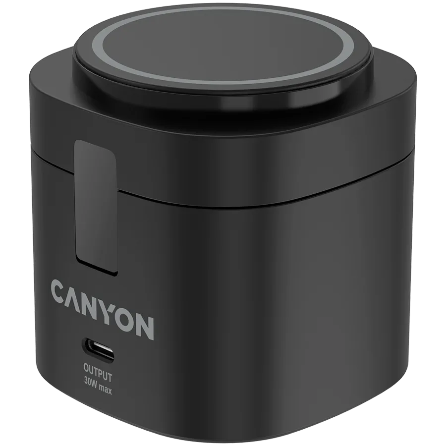 Canyon 4 in 1 Wireless Charging Stand, 30W max, Size: 70x70x70.3mm, weight: 414g, with 65W charger and 1M cable, black