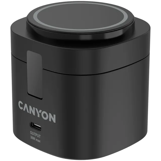 Canyon 4 in 1 Wireless Charging Stand, 30W max, Size: 70x70x70.3mm, weight: 414g, with 65W charger and 1M cable, black