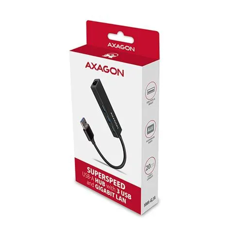 USB HUB AXAGON HMA-CR3A 3x USB-A + Gigabit LAN, 20cm