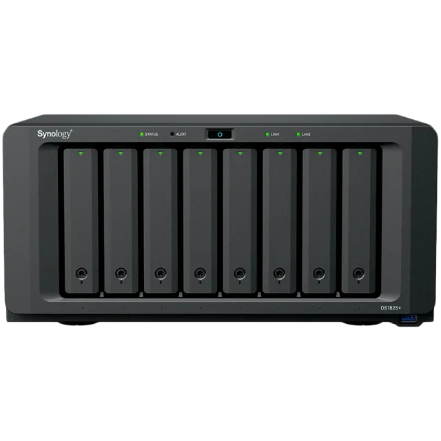 Synology DiskStation DS1825+, Tower, 8-BAY 3.5'' SATA HDD/SSD,  2xM.2 2280 NVMe SSD, CPU AMD Ryzen Quad-Core 2.2 GHz, 8GB DDR4, 2xRJ-45 2.5GbE LAN Port, 3xUSB 3.2, 2 x USB-C expansion ports (Expandabl