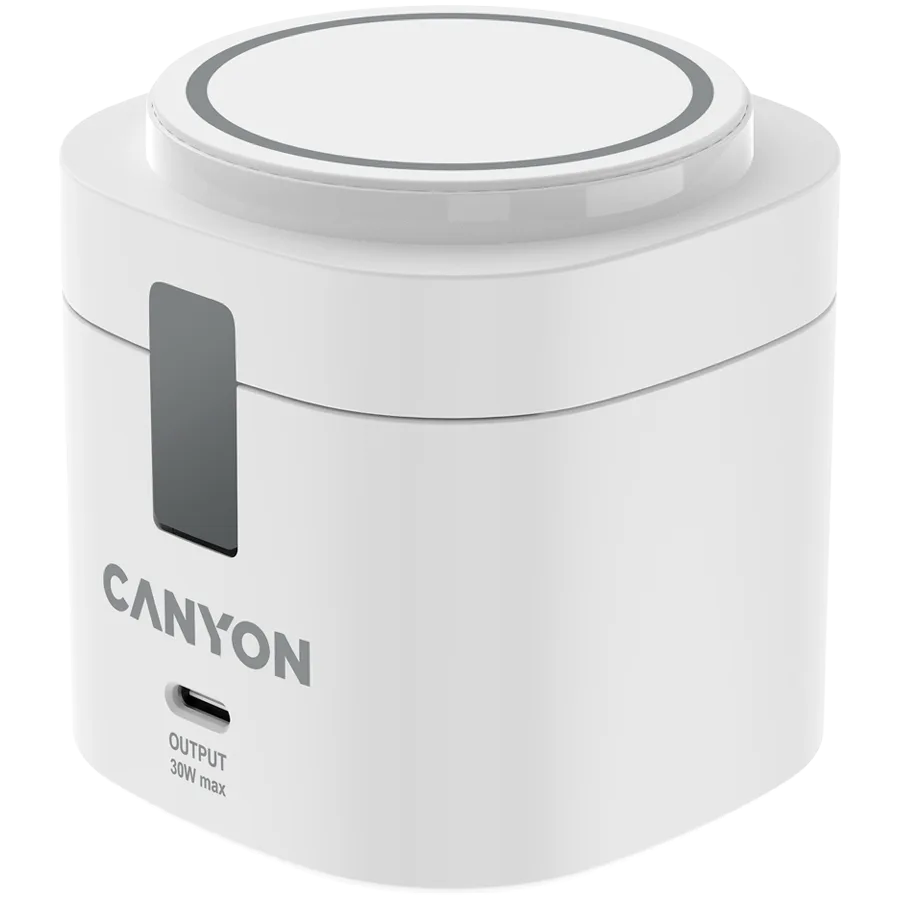 Canyon 4 in 1 Wireless Charging Stand, 30W max, Size: 70x70x70.3mm, weight: 414g, with 65W charger and 1M cable, white