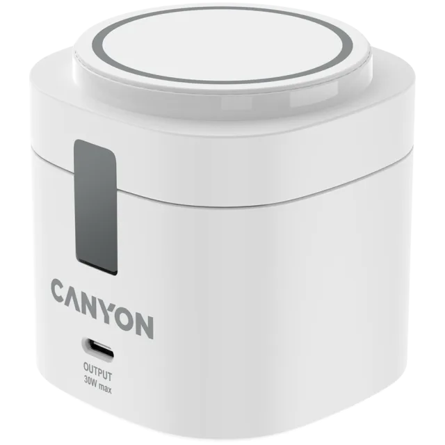 Canyon 4 in 1 Wireless Charging Stand, 30W max, Size: 70x70x70.3mm, weight: 414g, with 65W charger and 1M cable, white