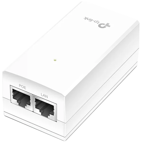 Omada 24V Passive PoE Injector Adapter PORT: 1× Gigabit PoE Port, 1× Gigabit Non-PoE Port SPEC: Data and Power Carried over The Same Cable, 24V Power Input, 12 W PoE Power, Plastic Case