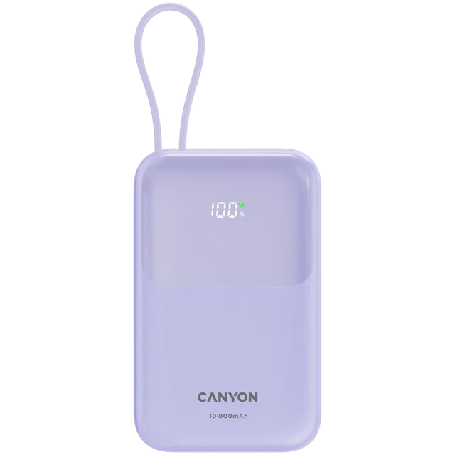 CANYON power bank OnPower 101 built-in cable 10000 mAh PD22.5W Ljubičasti