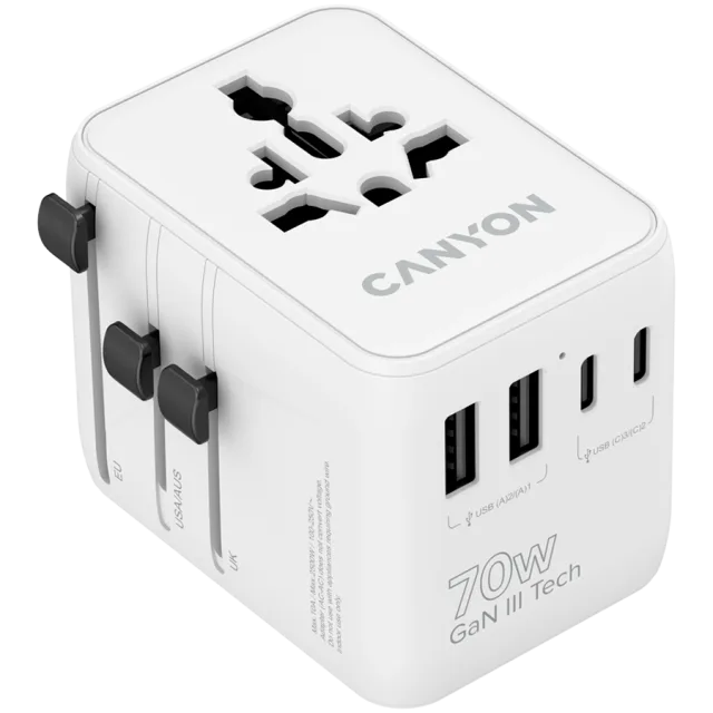 CANYON Travel Adapter OnTour 70 EU/UK/US/AUS 70W White