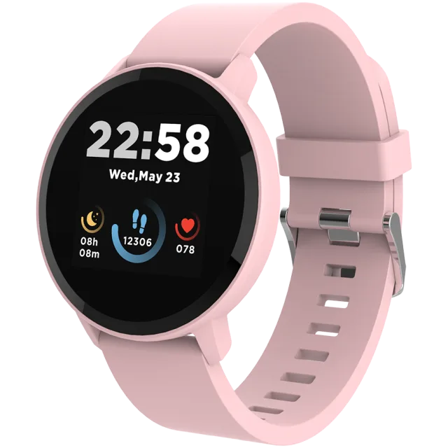 CANYON Lollypop SW-63, Smart watch, 1.3inches IPS full touch screen, Round watch, IP68 waterproof, multi-sport mode, BT5.0, compatibility with iOS and android, Pink, Host: 25.2*42.5*10.7mm, Strap: 20*