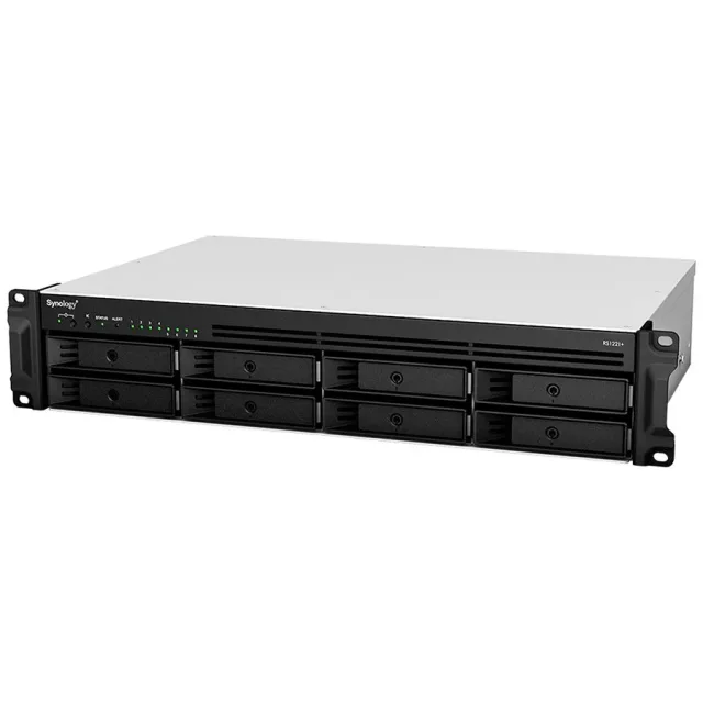 Synology RackStation RS1221+; Rack 2U, 8-bay 3.5''/2.5" SATA HDD/SSD, 	AMD Ryzen V1500B 4-core 2.2GHz; 4GB DDR4 ECC SODDIM,2x Memory slots; 4x RJ-45 1GbE LAN Port; 2xUSB 3.2; eSATA port; PCI Gen2x8 sl