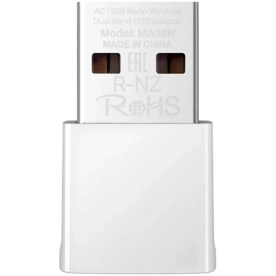 Mercusys MA30N AC1300 Nano Wireless Dual Band USB Adapter, 400 Mbps at 2.4 GHz + 867 Mbps at 5 GHz, Internal Antennas, USB 2.0, Nano Size, MU-MIMO, WPA3