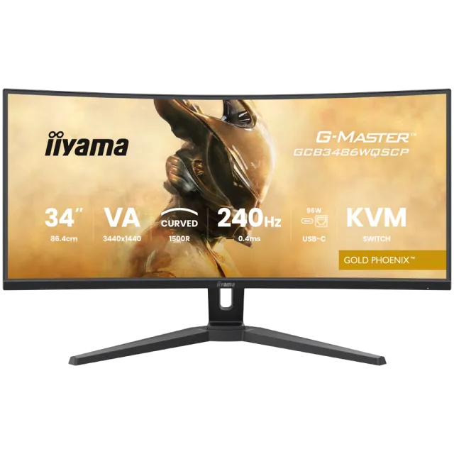 34" UW VA-panel, Curved Gaming 1500R,G-Master Gold Phoenix, 3440x1440-240Hz (21:9),0,4ms (MPRT),500cdm HDR400,FreeSync Premium,Speakers,2xHDMI (2.1) VRR/ALLM,2xDisplayPort, USB-C DOCK (LAN/KVM/95W PD)
