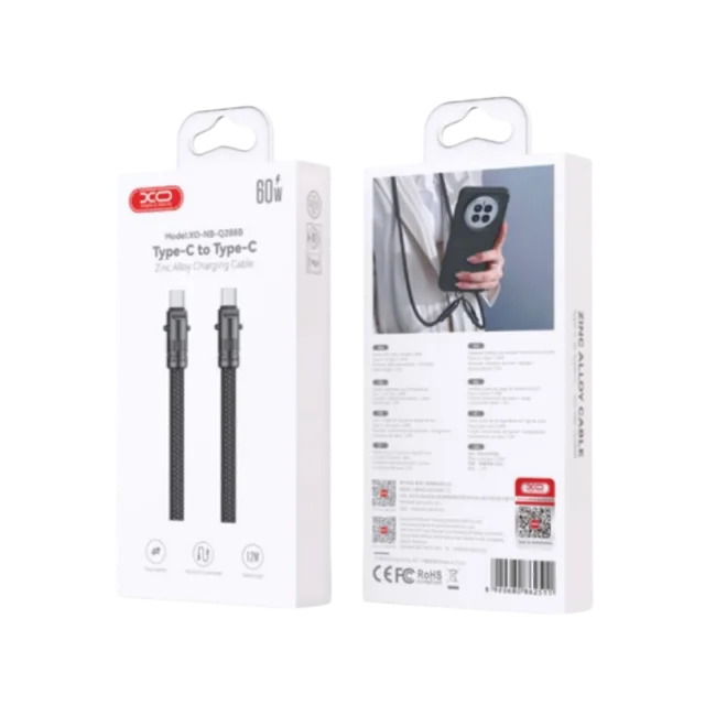 USB kabal XO NBQ288B Type C - Type C 60W Lanyard-uzica Black