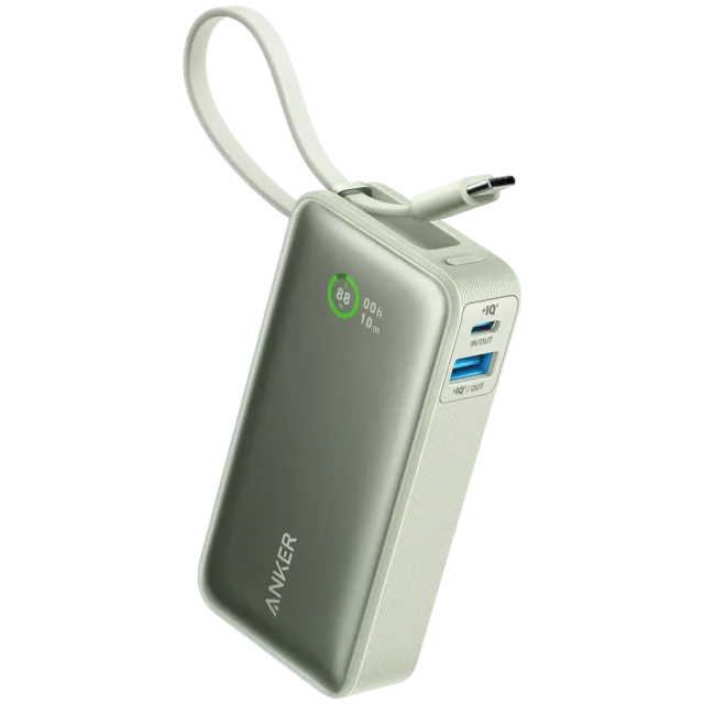 Anker Nano Power Bank (30W,Built-In USB-C Cable) Green