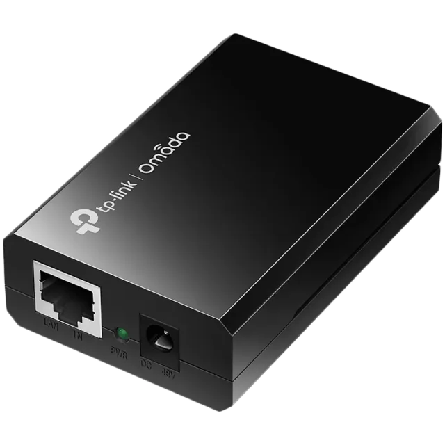 TP-Link POE150S Omada PoE Injector, 2× 10/100/1000Mbps RJ45 Port, IEEE 802.3af compliant, 1× 48VDC Power Input Port, Data and power carried over the same cable up to 100 meters, plastic case, Auto-det