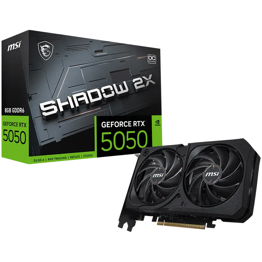 MSI Gaming RTX 5050 8G Shadow 2X OC Graphics Card (8GB GDDR6,128-bit, Extreme Performance: 2617 MHz, DisplayPort x3 2.1a, HDMI 2.1b, NVIDIA Blackwell Architecture) - BULK