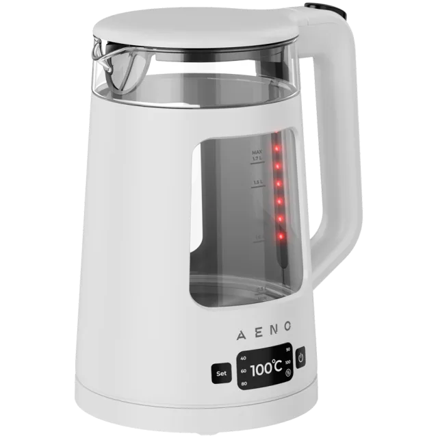 AENO Electric Kettle EK6: 1850-2200W, 2L, Strix, Square-shaped body, Transparent lid, High Resistant Glass, LED-Illumination, Auto Power Off, Dry tank Protection