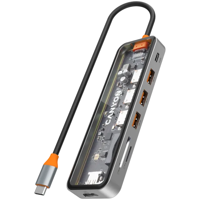 CANYON hub DS-13 7in1 4k USB-C Transparent Space Grey