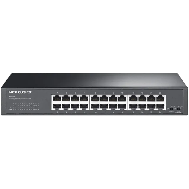 Mercusys MS124GS 24-Port Gigabit Desktop/Rackmount Switch, 24x Gigabit RJ45 Ports, 1U 13-inch Rack-mountable Steel Case, Isolation Mode,Loop Prevention,Plug and Play