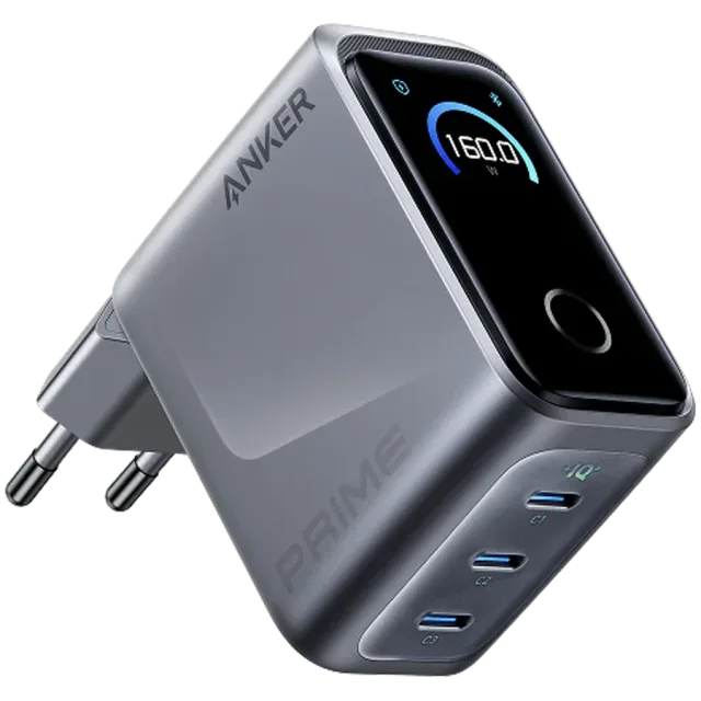Anker Prime Charger (160W, 3 Ports, Smart Display) Silver