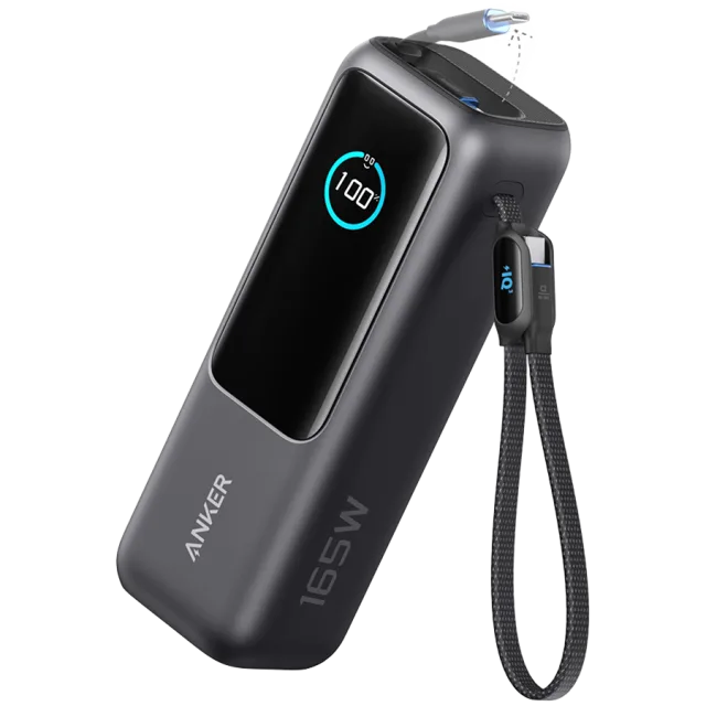 Anker Power Bank (25K, 165W, Built-In USB-C and Retractable Cable) Silver