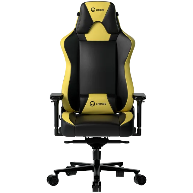 LORGAR Base 311, Gaming chair, PU eco-leather, 1.8 mm metal frame, multiblock mechanism, 4D armrests, 5 Star aluminium base, Class-4 gas lift, 75mm PU casters, Black + yellow
