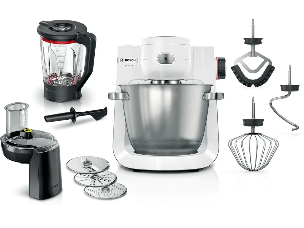 BOSCH kuhinjski aparat MUM 6BIJELA-SREBRNA 1600W,5,5L, 7 Brzina, NOVI DIZAJN