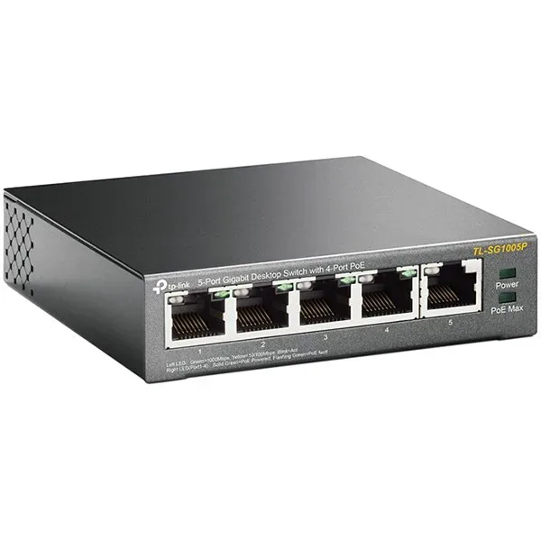 TP-Link TL-SG1005P 5-Port Gigabit Unmanaged Switch with 4-Port PoE+, 802.3af/at PoE+, 65W PoE Power supply, 802.1p/DSCP QoS for Traffic Prioritization, Intelligent Power Management, IGMP Snooping, dur