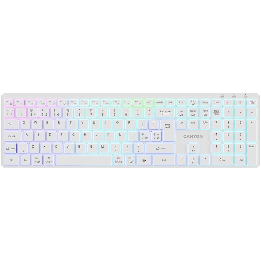 CANYON keyboard HKB-W11 UK/US RGB Dual Mode Wireless White
