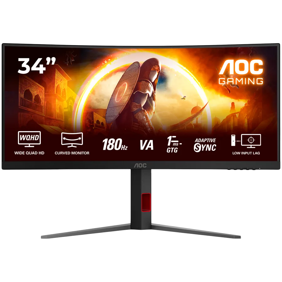 AOC Monitor Gaming CU34G4 Curved 34" Fast VA, 3440x1440, 180Hz, 0.5ms MPRT (1ms GtG), 300 cd/m2, 2500:1, 1500R, Adaptive Sync, FreeSync Premium, HDR10, 2x HDMI, 1x DP, Full Ergo