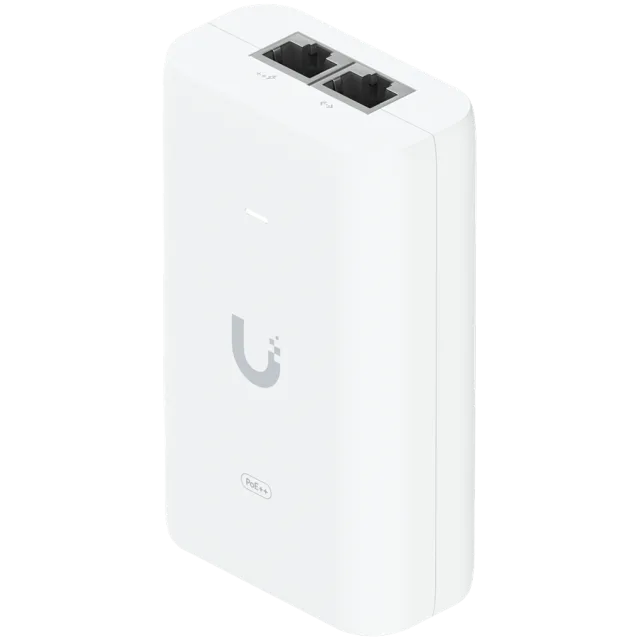 UBIQUITI PoE++ Adapter; Delivers up to 60W of PoE++; Surge, peak pulse, and overcurrent protection; Contains RJ45 data input, AC cable with earth ground, and PoE++ output; LED indicator for status mon