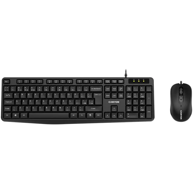 CANYON USB standard KB, water resistant AD layout bundle with optical 3D wired mice 1000DPI black