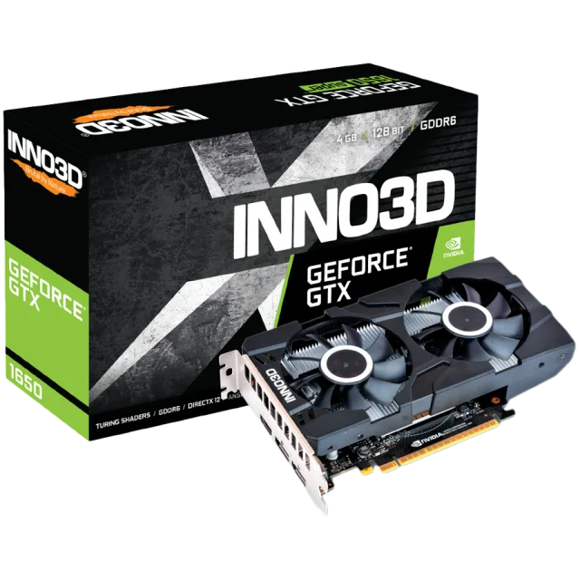 INNO3D NVIDIA Video Card GTX 1650 Twin X2 GDDR6 128bit, 1620 MHz / 12Gbps, 1x DP, 1x HDMI, 1x DVI-D, 2 fan, 2 slot