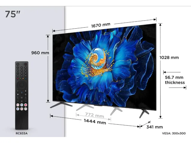 TCL 75"C6KS 4K QD-Mini LED TV60Hz Google TV; Game Master;Dolby Atmos; Onkyo 2.1; HDR Premium;