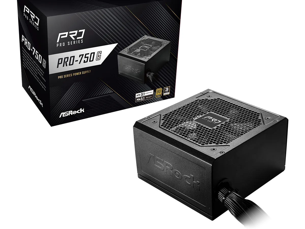 ASRock PSU 750W Gold, Pro80PLUS, 120mm fan, ATX 3.1PCIe 5.1