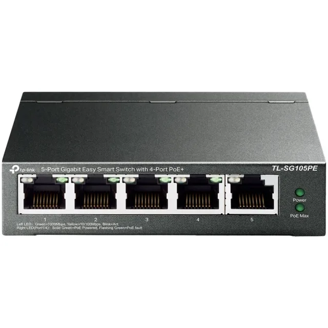 5-Port Gigabit Easy Smart Switch with 4-Port PoE+, metal case, desktop mount, PoE budget 65W, support 802.1q VLAN, QoS, Port Isolation, Loop Prevention, IGMP, PoE Extend mode, easy management via Web