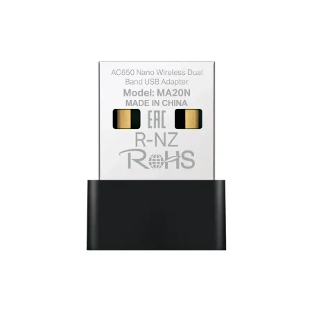 Mercusys MA20N AC650 Nano Wi-Fi USB Adapter, 200 Mbps at 2.4 GHz + 433 Mbps at 5 GHz, 1× Internal Antenna, USB 2.0, Nano Size, WPA3, Plug and Play